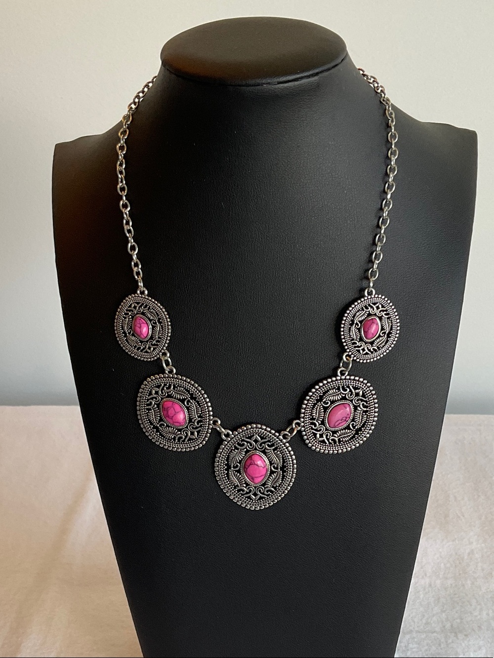 Pink Silver Medallion Necklace